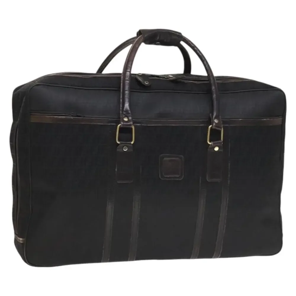 FENDI Zucchino Canvas Boston Bag Silver Black